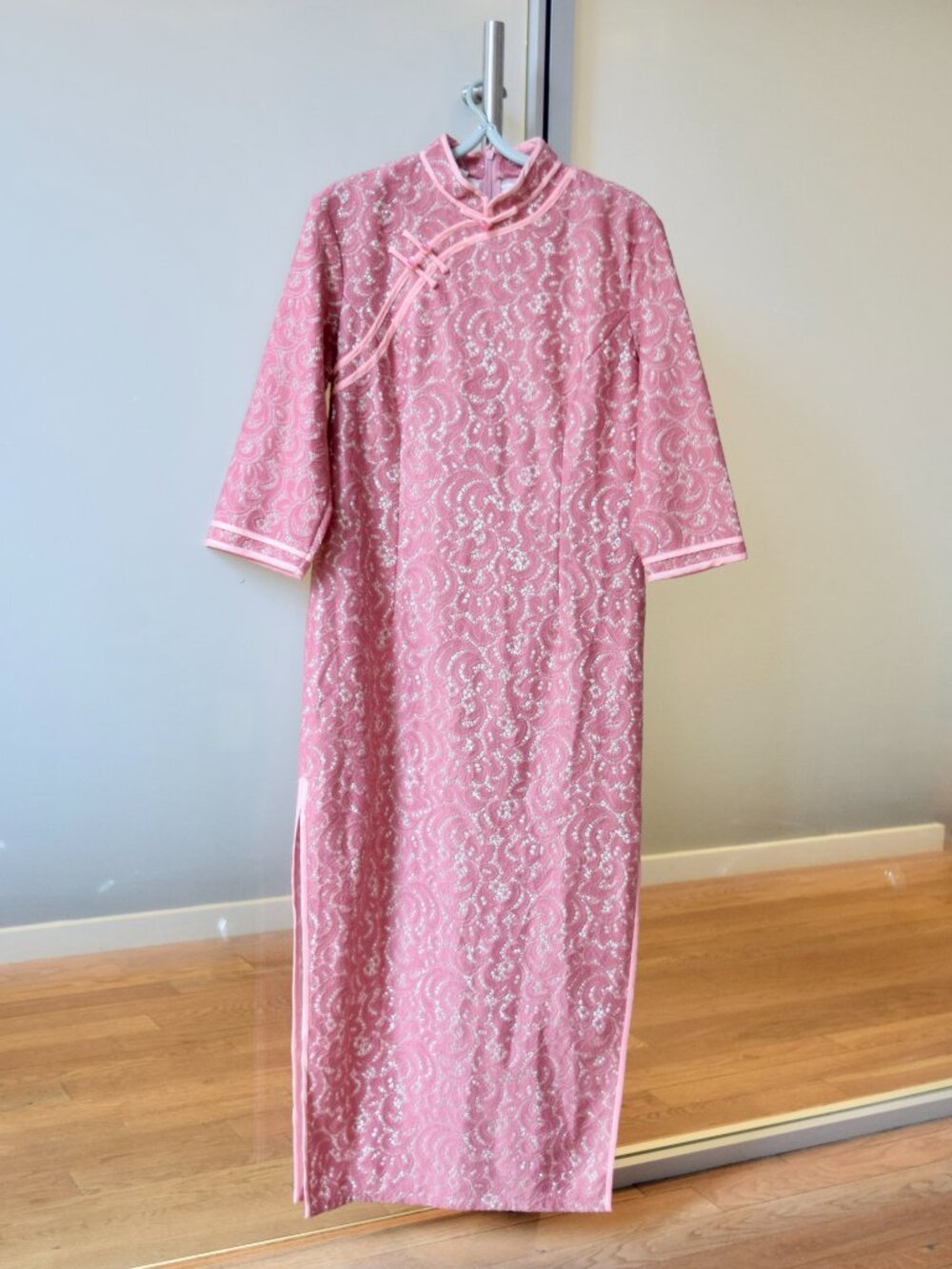 Pink Lace Flora Qipao Maxi Dress - Chinese Traditional Cheongsam